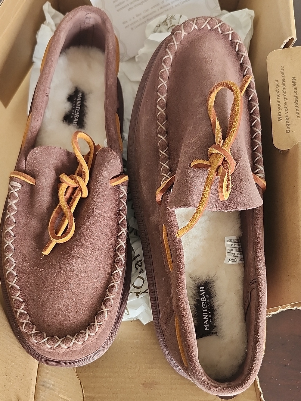 Manitobah Men's Brown Suede Shearling-Lined Moccasin Slip-Ons